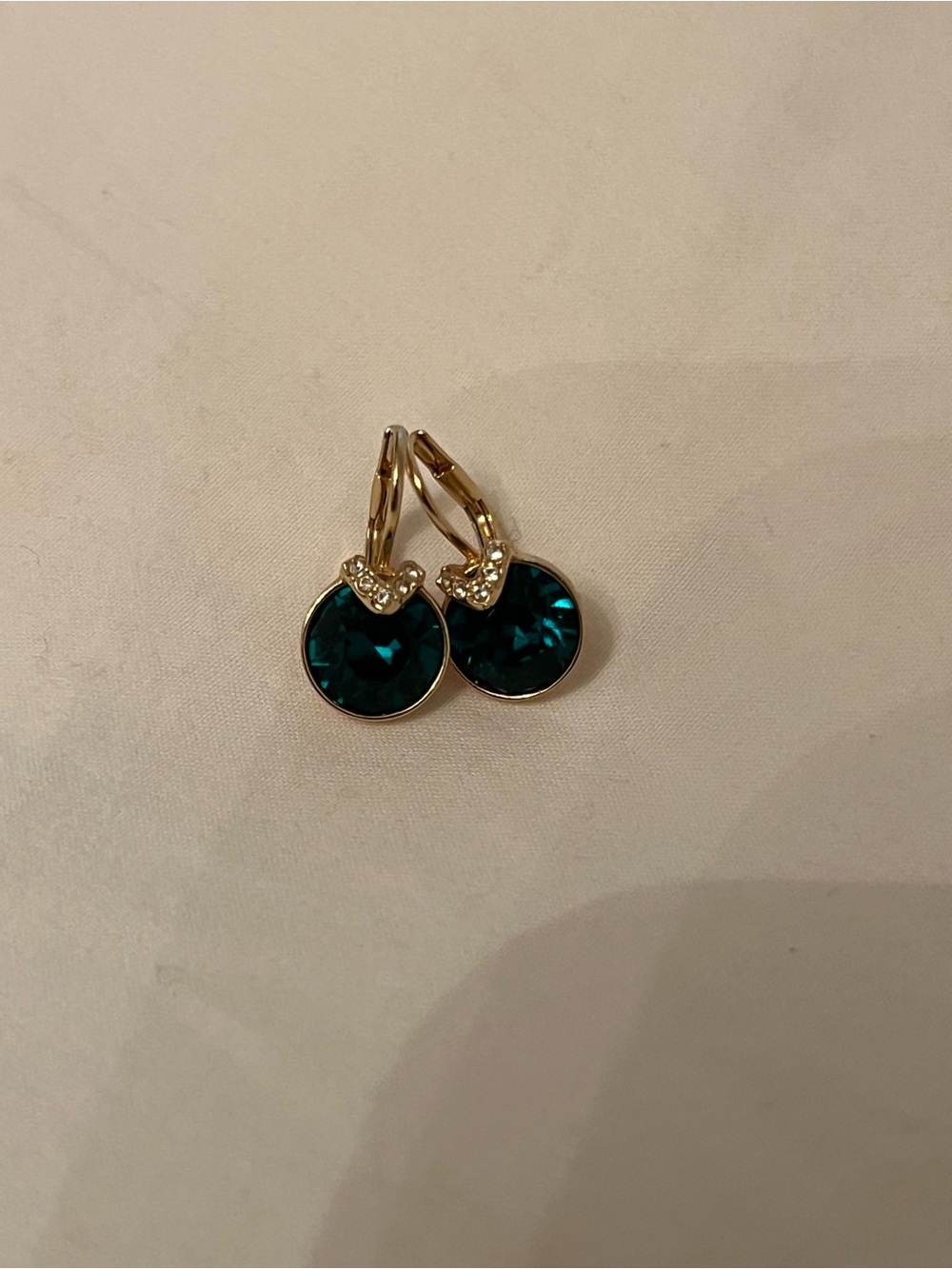 Swarovski Gold Drop Earrings with Deep Teal Crystals
